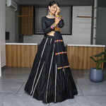 Thumbnail for Malishka Rayon Cotton With Gamthi Work Navratri Special Lehenga Choli Set - Black - Distacart