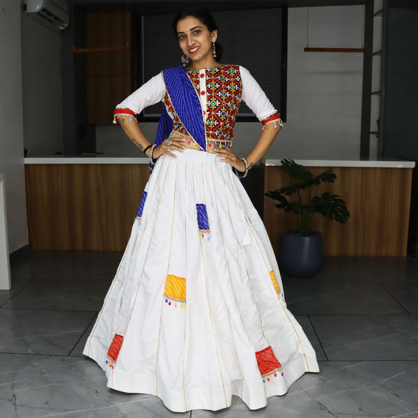 Malishka Pure Rayon Cotton With Gamthi Work Navratri Special Lehenga Choli Set - Blue - Distacart