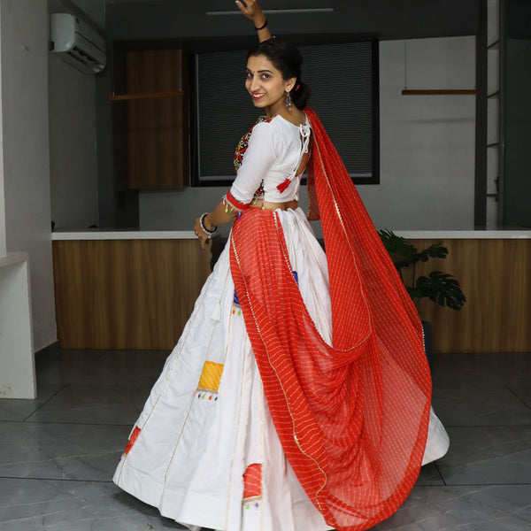 Malishka Pure Rayon Cotton With Gamthi Work Navratri Special Lehenga Choli Set - Red - Distacart