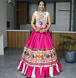 Thumbnail for Malishka Pure Rayon Cotton With Traditional Work With Neck To Waist Belt Navratri Special Lehenga Choli Set - White - Distacart