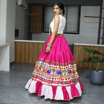 Thumbnail for Malishka Pure Rayon Cotton With Traditional Work With Neck To Waist Belt Navratri Special Lehenga Choli Set - White - Distacart