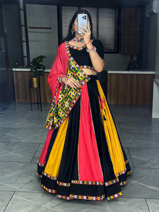 Malishka Pure Rayon Cotton With Traditional Work With Neck To Waist Belt Navratri Special Lehenga Choli Set - Multi - Distacart