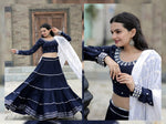 Thumbnail for Malishka Cotton With Embroidered Thread Foil Mirror-Work Navratri Special Lehenga Choli Set - Black - Distacart