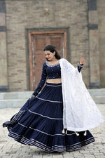 Thumbnail for Malishka Cotton With Embroidered Thread Foil Mirror-Work Navratri Special Lehenga Choli Set - Black - Distacart