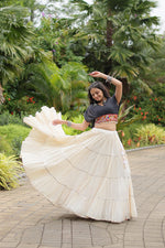 Thumbnail for Malishka Kora Cotton With Leheriya Print Navratri Special Lehenga Choli Set - White - Distacart