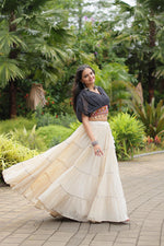 Thumbnail for Malishka Kora Cotton With Leheriya Print Navratri Special Lehenga Choli Set - White - Distacart