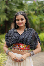 Thumbnail for Malishka Kora Cotton With Leheriya Print Navratri Special Lehenga Choli Set - White - Distacart