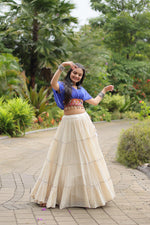 Thumbnail for Malishka Kora Cotton With Leheriya Print Navratri Special Lehenga Choli Set - White - Distacart