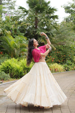 Thumbnail for Malishka Kora Cotton With Leheriya Print Navratri Special Lehenga Choli Set - White - Distacart