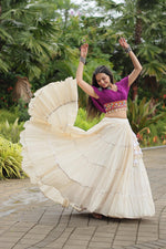 Thumbnail for Malishka Kora Cotton With Leheriya Print Navratri Special Lehenga Choli Set - White - Distacart
