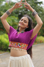 Thumbnail for Malishka Kora Cotton With Leheriya Print Navratri Special Lehenga Choli Set - White - Distacart