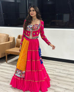 Thumbnail for Malishka Faux Georgette With Chine Stitch With Real Mirror Work Navratri Special Lehenga Choli Set - Rani - Distacart