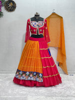 Thumbnail for Malishka Faux Georgette With Chine Stitch With Real Mirror Work Navratri Special Lehenga Choli Set - Rani - Distacart