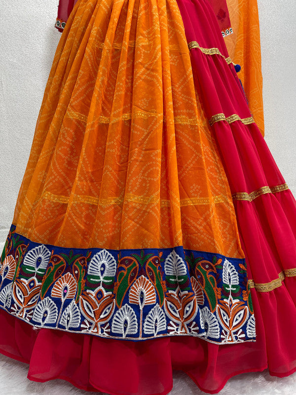 Malishka Faux Georgette With Chine Stitch With Real Mirror Work Navratri Special Lehenga Choli Set - Rani - Distacart