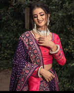 Thumbnail for Malishka Butter Silk With Mirror Work Navratri Special Lehenga Choli Set - Navy Blue - Distacart