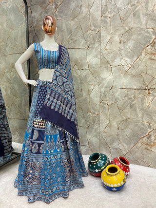 Malishka Rayon With Kodi Work Navratri Special Lehenga Choli Set - Sky - Distacart