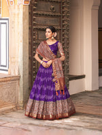 Thumbnail for Malishka Tussar Silk With Ajrakh Print Lehenga Choli Set - Purple - Distacart