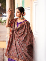 Thumbnail for Malishka Tussar Silk With Ajrakh Print Lehenga Choli Set - Purple - Distacart