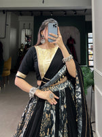 Thumbnail for Malishka Rayon With Tussar Silk With Embossed Design Navratri Special Lehenga Choli Set - Black - Distacart
