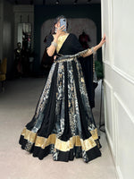 Thumbnail for Malishka Rayon With Tussar Silk With Embossed Design Navratri Special Lehenga Choli Set - Black - Distacart