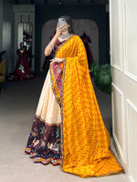 Thumbnail for Malishka Dola Silk With Gamthi Work Navratri Special Lehenga Choli Set - Cream - Distacart