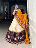 Thumbnail for Malishka Dola Silk With Gamthi Work Navratri Special Lehenga Choli Set - Cream - Distacart