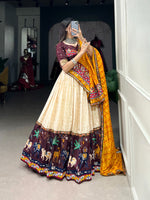 Thumbnail for Malishka Dola Silk With Gamthi Work Navratri Special Lehenga Choli Set - Cream - Distacart