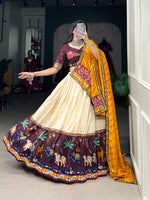 Thumbnail for Malishka Dola Silk With Gamthi Work Navratri Special Lehenga Choli Set - Cream - Distacart