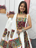 Thumbnail for Malishka Cotton With Foil Print Navratri Special Lehenga Choli Set - White