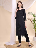 Thumbnail for Beads & Swarovski Embroidered Kurta With Pant & Dupatta, Black - Hiral Fashion - Distacart