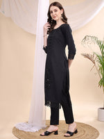 Thumbnail for Beads & Swarovski Embroidered Kurta With Pant & Dupatta, Black - Hiral Fashion - Distacart