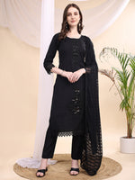 Thumbnail for Beads & Swarovski Embroidered Kurta With Pant & Dupatta, Black - Hiral Fashion - Distacart
