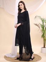 Thumbnail for Beads & Swarovski Embroidered Kurta With Pant & Dupatta, Black - Hiral Fashion - Distacart