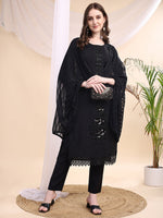Thumbnail for Beads & Swarovski Embroidered Kurta With Pant & Dupatta, Black - Hiral Fashion - Distacart