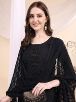 Thumbnail for Beads & Swarovski Embroidered Kurta With Pant & Dupatta, Black - Hiral Fashion - Distacart