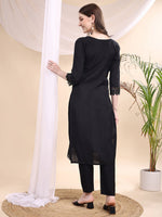 Thumbnail for Beads & Swarovski Embroidered Kurta With Pant & Dupatta, Black - Hiral Fashion - Distacart