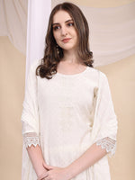 Thumbnail for Beads & Swarovski Embroidered Kurta With Pant & Dupatta, White - Hiral Fashion - Distacart