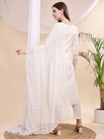 Thumbnail for Beads & Swarovski Embroidered Kurta With Pant & Dupatta, White - Hiral Fashion - Distacart