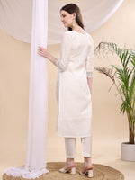 Thumbnail for Beads & Swarovski Embroidered Kurta With Pant & Dupatta, White - Hiral Fashion - Distacart