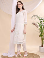 Thumbnail for Beads & Swarovski Embroidered Kurta With Pant & Dupatta, White - Hiral Fashion - Distacart