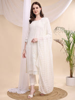 Thumbnail for Beads & Swarovski Embroidered Kurta With Pant & Dupatta, White - Hiral Fashion - Distacart
