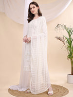 Thumbnail for Beads & Swarovski Embroidered Kurta With Pant & Dupatta, White - Hiral Fashion - Distacart