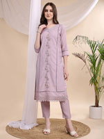 Thumbnail for Applique Beads & Lace Embroidered Kurta With Pant & Dupatta, Lavender - Hiral Fashion - Distacart