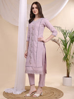 Thumbnail for Applique Beads & Lace Embroidered Kurta With Pant & Dupatta, Lavender - Hiral Fashion - Distacart