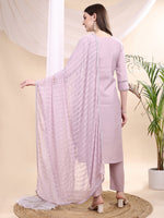 Thumbnail for Applique Beads & Lace Embroidered Kurta With Pant & Dupatta, Lavender - Hiral Fashion - Distacart