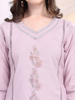 Thumbnail for Applique Beads & Lace Embroidered Kurta With Pant & Dupatta, Lavender - Hiral Fashion - Distacart