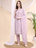 Thumbnail for Applique Beads & Lace Embroidered Kurta With Pant & Dupatta, Lavender - Hiral Fashion - Distacart