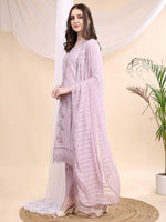 Thumbnail for Applique Beads & Lace Embroidered Kurta With Pant & Dupatta, Lavender - Hiral Fashion - Distacart