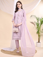 Thumbnail for Applique Beads & Lace Embroidered Kurta With Pant & Dupatta, Lavender - Hiral Fashion - Distacart