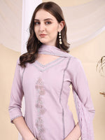 Thumbnail for Applique Beads & Lace Embroidered Kurta With Pant & Dupatta, Lavender - Hiral Fashion - Distacart